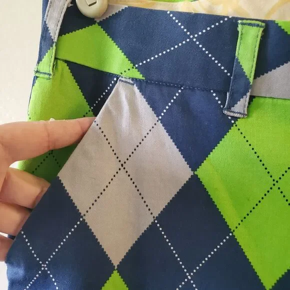 Loudmouth Golf Pants Mens 33x29 Argyle Diamond Pattern Green Blue Gray Colorful